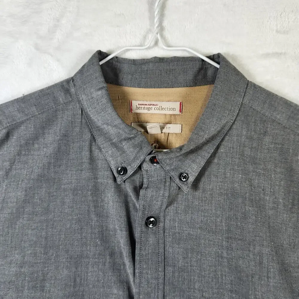 Banana Republic Heritage Collection XL Gray Button Down‎ Shirt Tailored Slim Fit